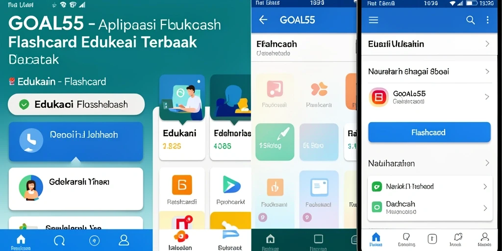 Tampilan antarmuka aplikasi GOAL55 yang memudahkan belajar Flashcard.