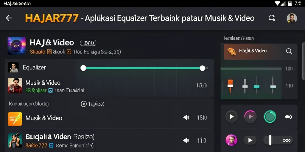 Tampilan antarmuka aplikasi HAJAR777 dengan fitur Equalizer yang responsif.
